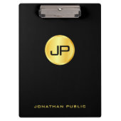 Template Black and Gold Monogram Modern Elegant Klemmbrett (Vorderseite)