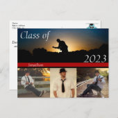 Template Black & Red Abschluss Foto Ankündigungspostkarte (Vorne/Hinten)