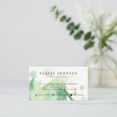 Template Business Cards Green Gold Watercolor Art Visitenkarte (Stehend Vorderseite)