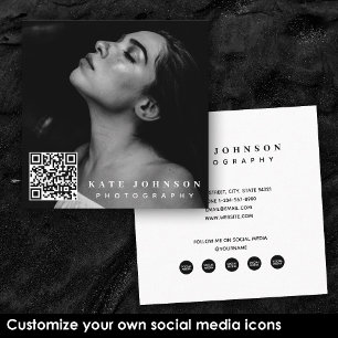 Template Business Foto QR Code Social Media Icons Quadratische Visitenkarte