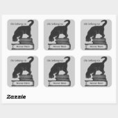 Template Cat on Books Label - Grauer Hintergrund Quadratischer Aufkleber (Blatt)