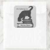 Template Cat on Books Label - Grauer Hintergrund Quadratischer Aufkleber (Tasche)