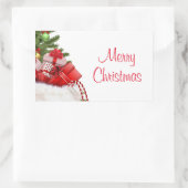 Template Custom frohe Weihnachtsbaum und Geschenke Rechteckiger Aufkleber (Tasche)