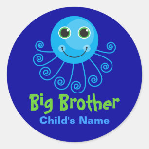 Template - Custom Octopus Big Brother Child's Name Runder Aufkleber