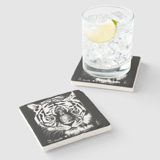 Template Eleganter Moderner Pop Tiger Kopf Steinuntersetzer (Seitenansicht)