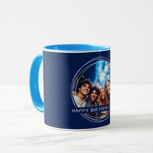 Template Foto Message Keepake Birthday Navy C41 Tasse (Vorderseite Links)