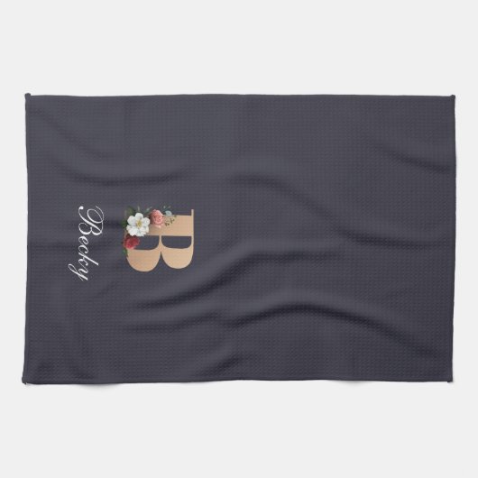 TEMPLATE FÜR hübsches florales Monogramm B Geschirrtuch (Horizontal)