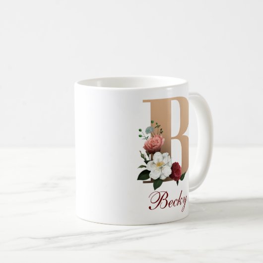 TEMPLATE FÜR hübsches florales Monogramm B Kaffeetasse (VorderseiteRechts)