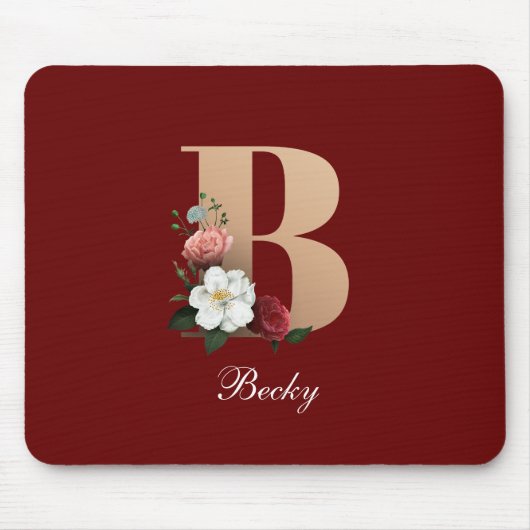 TEMPLATE FÜR hübsches florales Monogramm B Mousepad (Vorne)
