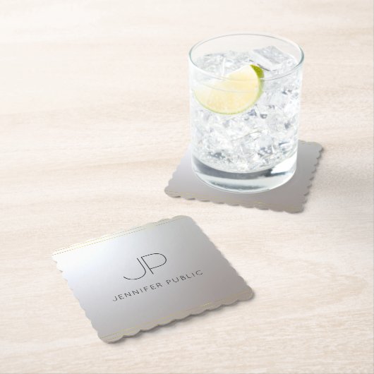 Template für Monogramm Gold Silver Elegant Untersetzer (Vor Ort)