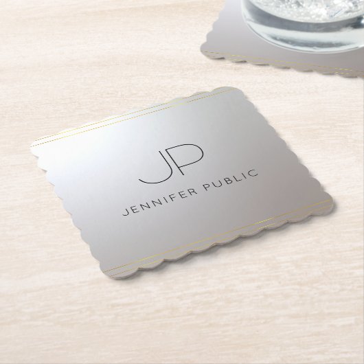Template für Monogramm Gold Silver Elegant Untersetzer (angewinkelt)