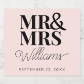 Template Gastgeschenk Hochzeit Mr. & Mrs. Name Nie Schaumweinetikett (Einzelnes Label)