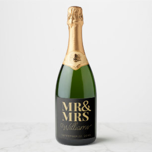 Template Gastgeschenk Hochzeit Mr. & Mrs. Name Sim Schaumweinetikett