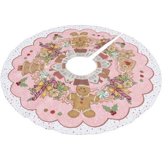 Template Gingerbrot Pink Treeskirt Polyester Weihnachtsbaumdecke (Schrägansicht)