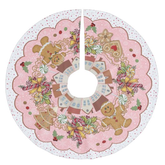 Template Gingerbrot Pink Treeskirt Polyester Weihnachtsbaumdecke (Vorderseite)