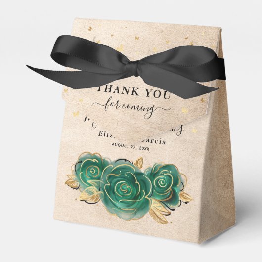 Template Gold Black und Green Rose Danke Party Geschenkschachtel (Vorderseite)