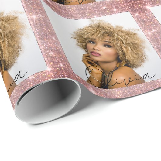 Template Gold Glitzer Frame Benutzerdefiniertes Fo Geschenkpapier (Rolleneckpunkt)