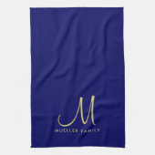 Template Gold Monogram Family Name Navy Blau Geschirrtuch (Vertikal)
