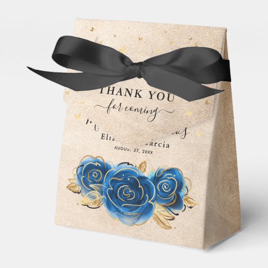 Template Gold und Royal Blue Rose Danke Party Geschenkschachtel (Vorderseite)