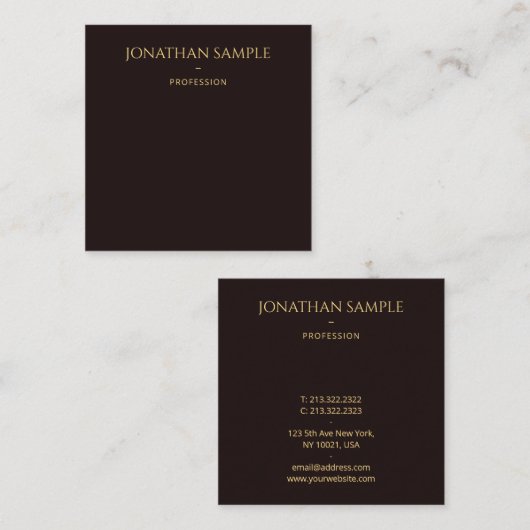 Template Imitate Gold Text Elegantes Schwarzes Vel Quadratische Visitenkarte (Vorne/Hinten)