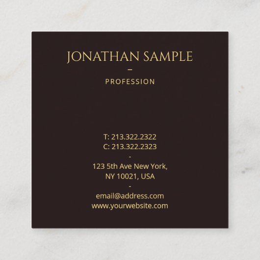 Template Imitate Gold Text Elegantes Schwarzes Vel Quadratische Visitenkarte (Rückseite)