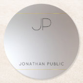 Template Modernes, elegantes Monogram Gold Silver Runder Pappuntersetzer (Vorderseite)