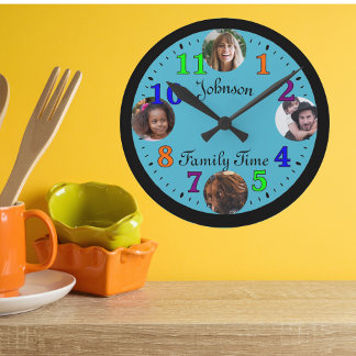 Template Personalisiert Family Foto modern Runde Wanduhr