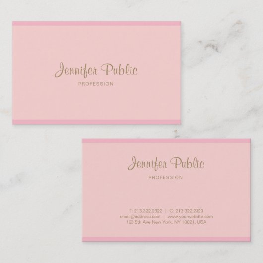 Template Pink Gold Handschrift Moderne Elegant Visitenkarte (Vorne/Hinten)