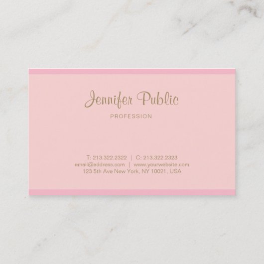 Template Pink Gold Handschrift Moderne Elegant Visitenkarte (Rückseite)