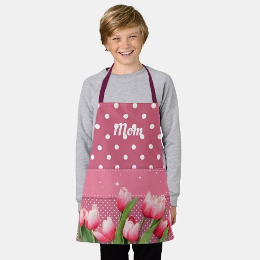 Template Pink Tulips on Pink and White Polka Docks Schürze (Getragen)