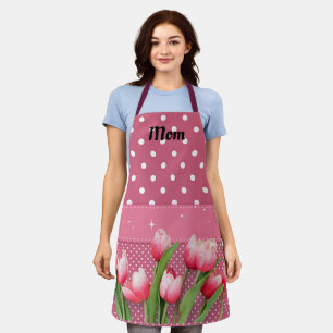 Template Pink Tulips on Pink and White Polka Dots Schürze
