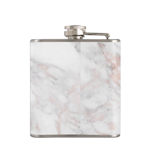 Template Rose Gold Weißer Marmor Elegant Flachmann (Rückseite)