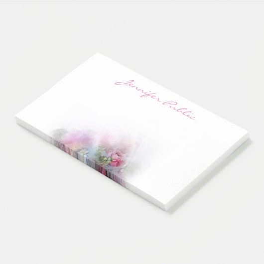 Template Wasserfarbe Rose Blume Handschrift Post-it Klebezettel (angewinkelt)