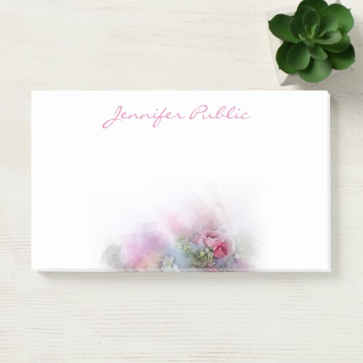 Template Wasserfarbe Rose Blume Handschrift Post-it Klebezettel (Büro)