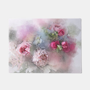 Template Watercolor Rose Blume Blumenmuster Fußmatte