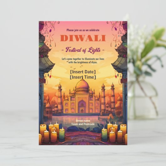 Temple Glow Diwali Einladung (Stehend Vorderseite)