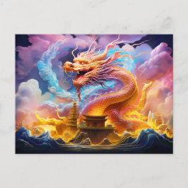 Temple Grace – Chinese Airbrush Dragon in Pink and Postkarte