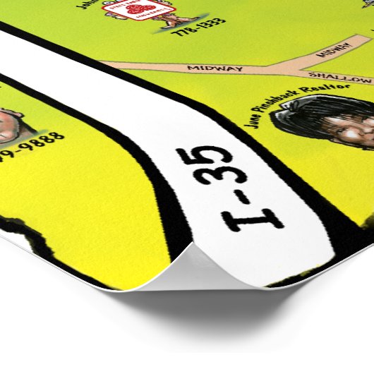 Temple Texas Cartoon Map Poster (Ecke)