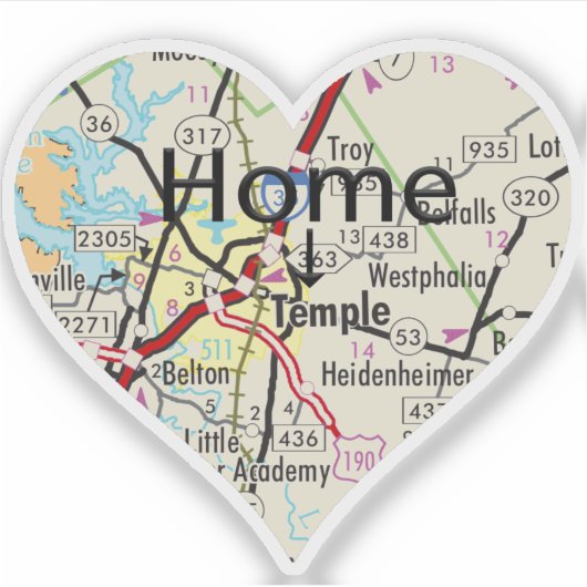 Temple Texas Map Aufkleber (Vorderseite)