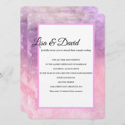 Temple Wedding & Empfang Einladung Pink Wasserfarb (Vorne/Hinten)