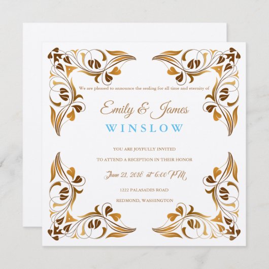 Temple Wedding Reception Card Extravagante Leaf-Gr Einladung (Vorne/Hinten)