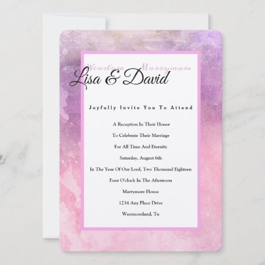 Temple Wedding Reception Einladend Pink Wasserfarb Einladung (Vorderseite)