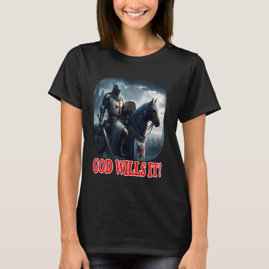 Templer-Ritter Gott Will Es auf Pferd Flachhelm C T-Shirt (Vorderseite)