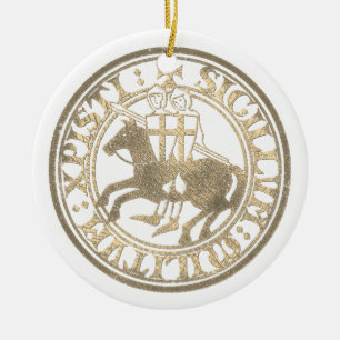 Templer-Siegel Zwei Ritter Pferd Medaillon Keramik Ornament