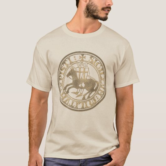 Templer-Siegel Zwei Ritter Pferd Medaillon T-Shirt (Vorderseite)