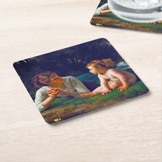 Temptation, Bouguereau Rechteckiger Pappuntersetzer (angewinkelt)