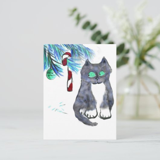 Tempting Candy Cane for Kitty Postkarte (Stehend Vorderseite)