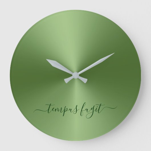 Tempus Fugit Forest Green Metallic Style Acrylic Große Wanduhr (Vorderseite)