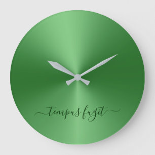 Tempus Fugit Green Metallic Style Acrylic Große Wanduhr