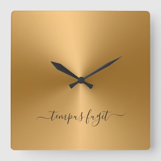 Tempus Fugit Shiny Gold Metallic Style Acrylic Quadratische Wanduhr (Vorderseite)